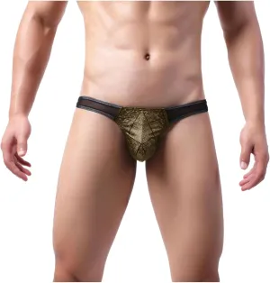Men's Thongs G-String Mesh Underwear Low Waist Briefs Artificial Leather Bulge Pouch Sexy Underwear Briefs