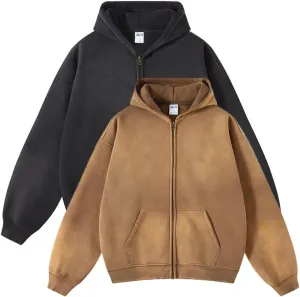 Mi Bo Tong Women Oversized Hoodies Vintage Cotton Casual Hooded Sweatshirt with Pocket Teens Zip Up Pullover Unisex