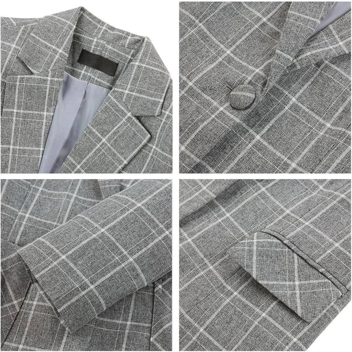 MODFUL Women's 2 Piece Business Plaid Suit Set Office One Button Slim Fit Blazer with Pant