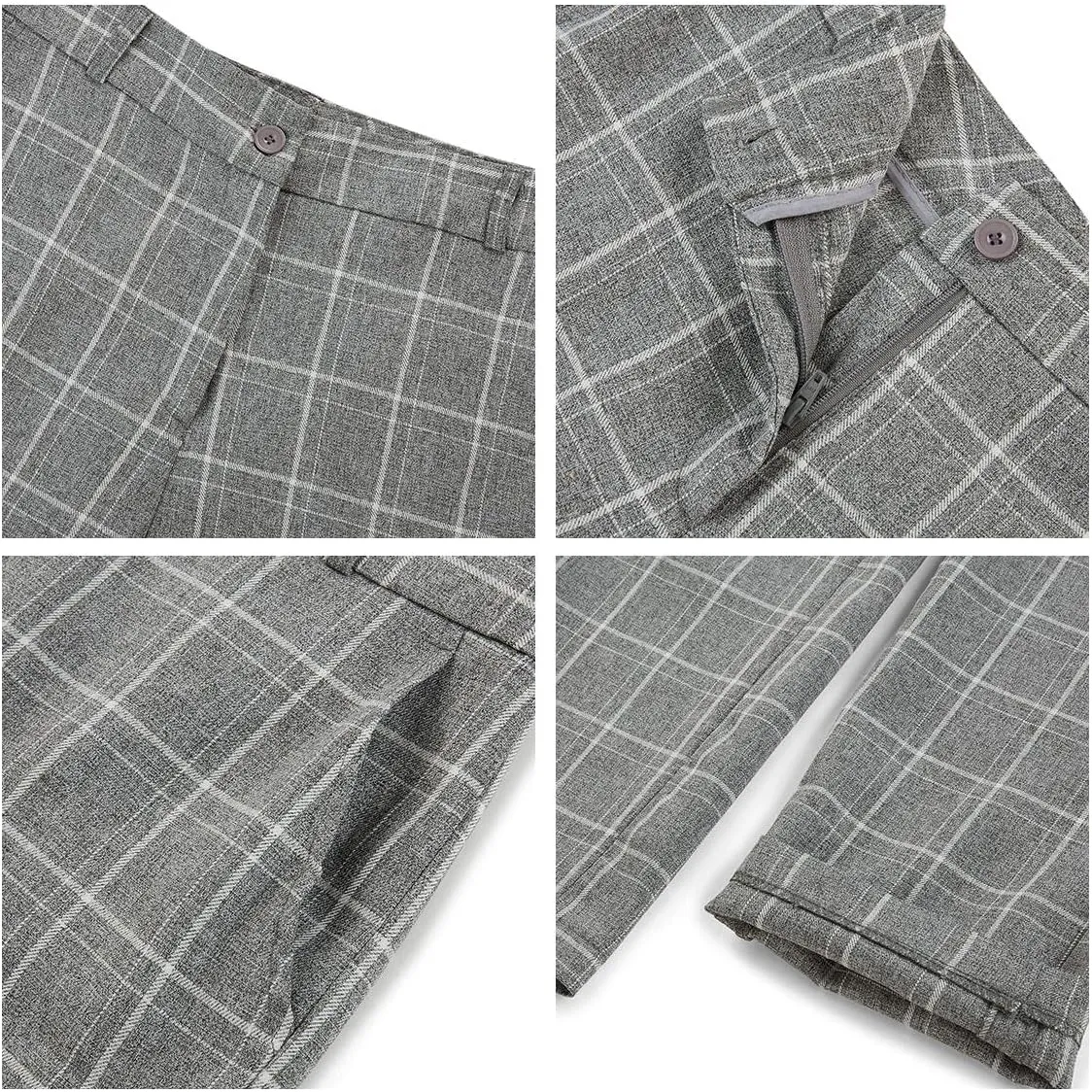 MODFUL Women's 2 Piece Business Plaid Suit Set Office One Button Slim Fit Blazer with Pant