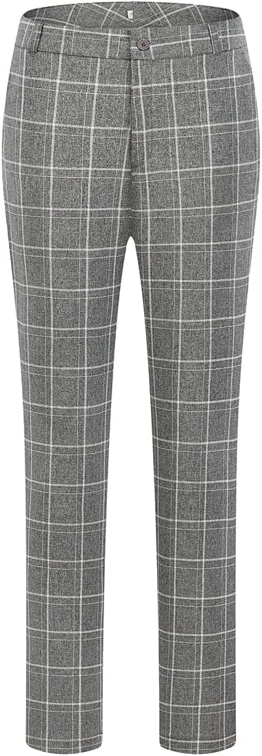 MODFUL Women's 2 Piece Business Plaid Suit Set Office One Button Slim Fit Blazer with Pant