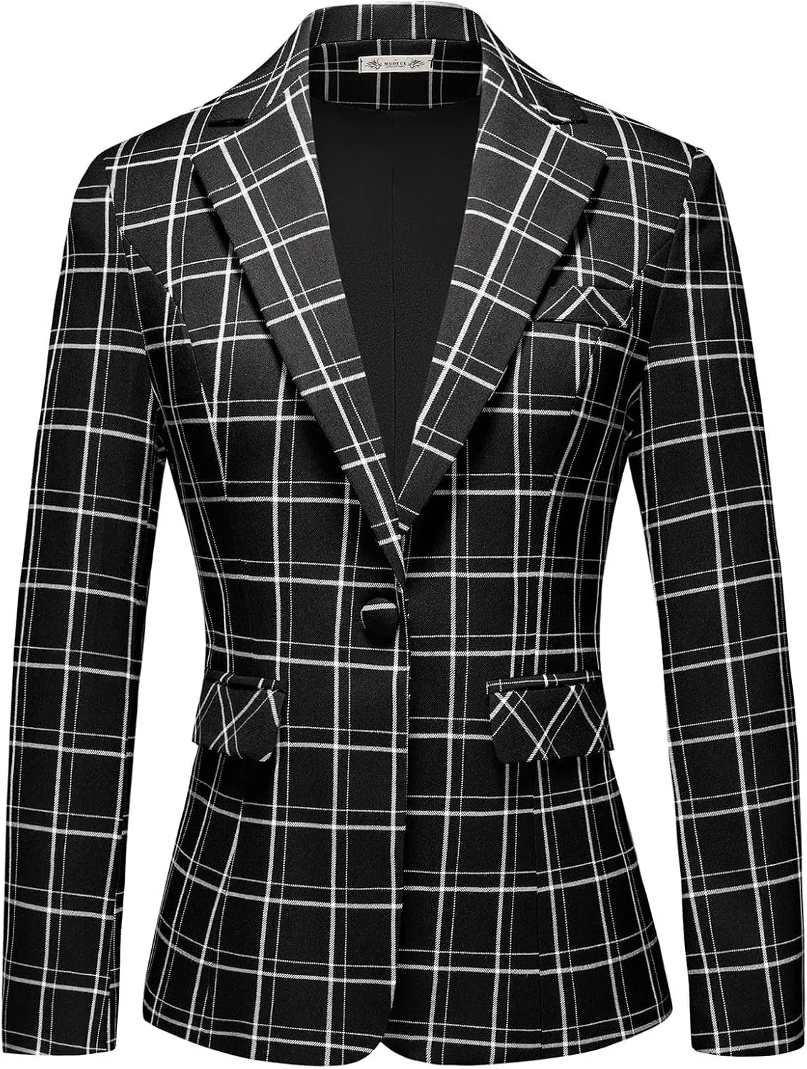 MODFUL Women's 2 Piece Business Plaid Suit Set Office One Button Slim Fit Blazer with Pant