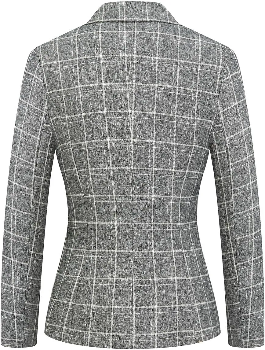 MODFUL Women's 2 Piece Business Plaid Suit Set Office One Button Slim Fit Blazer with Pant