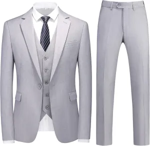 MOGU Mens 3 Piece Dress Suit Slim Fit One Button Side Vents Tuxedo