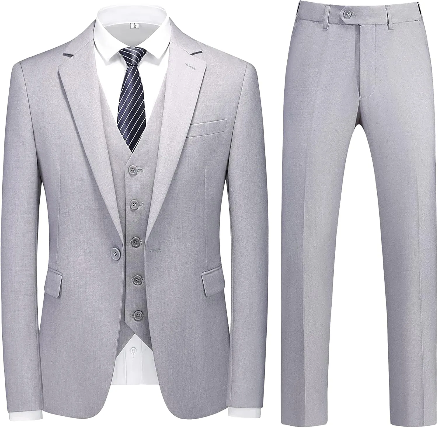 MOGU Mens 3 Piece Dress Suit Slim Fit One Button Side Vents Tuxedo