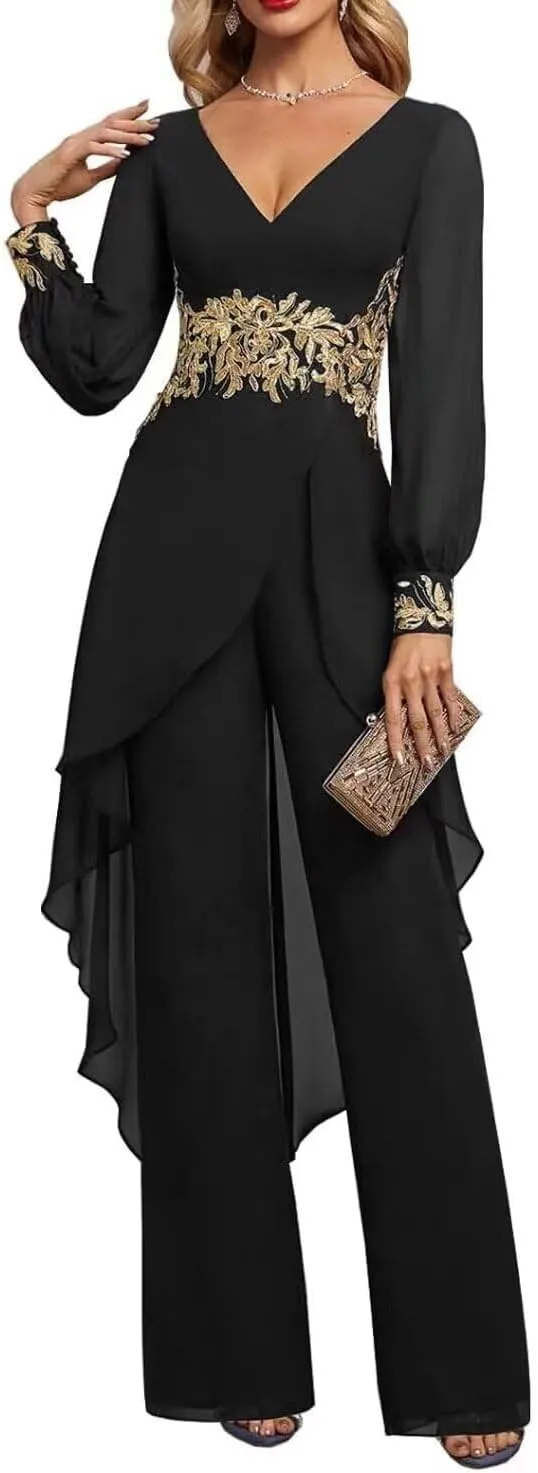 Mother of The Bride Pant Suits 2 Pieces Chiffon Wedding Outfit for Women Dressy Formal Dresses