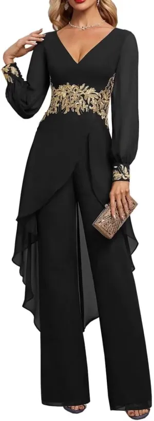 Mother of The Bride Pant Suits 2 Pieces Chiffon Wedding Outfit for Women Dressy Formal Dresses