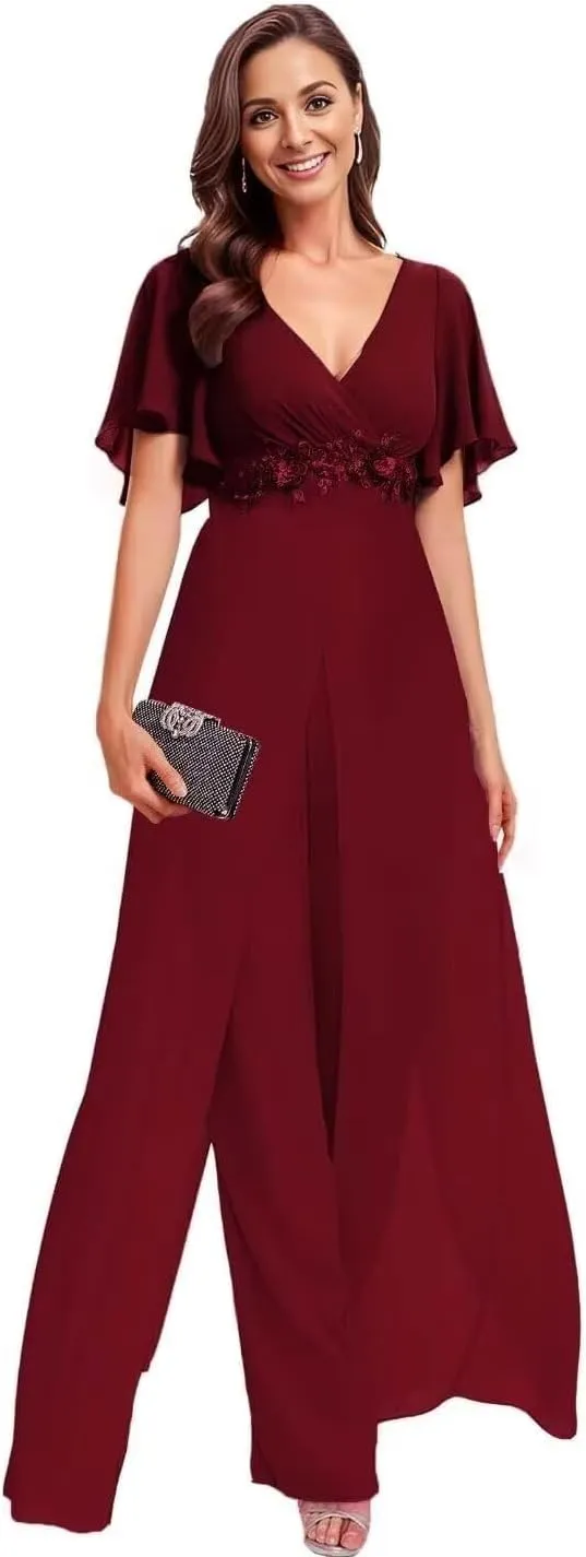 Mother of The Bride Pant Suits for Wedding Chiffon Jumpsuit Women's Formal Outfit
