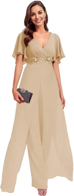 Mother of The Bride Pant Suits for Wedding Chiffon Jumpsuit Women's Formal Outfit