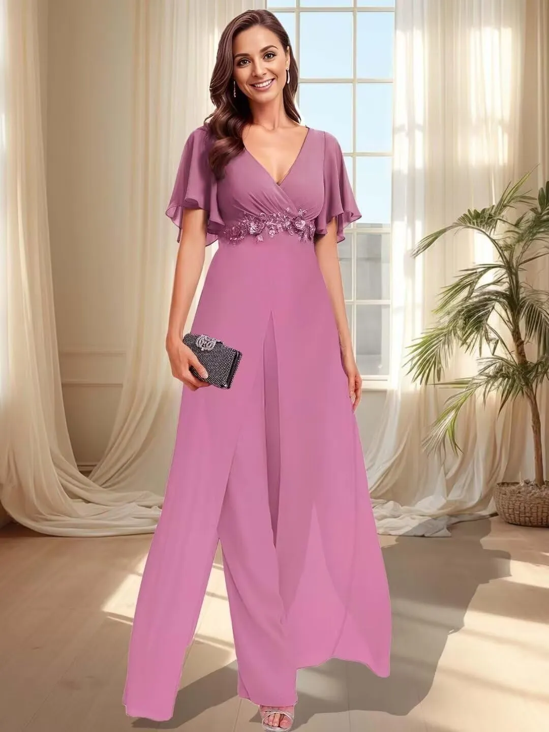 Mother of The Bride Pant Suits for Wedding Chiffon Jumpsuit Women's Formal Outfit