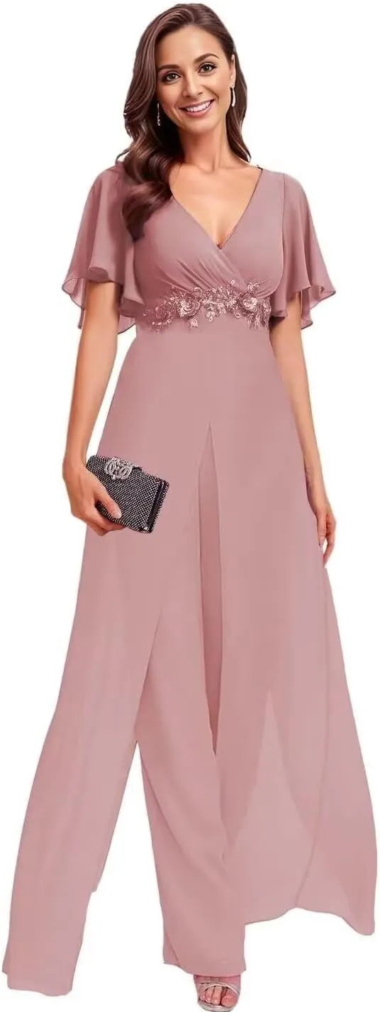 Mother of The Bride Pant Suits for Wedding Chiffon Jumpsuit Women's Formal Outfit