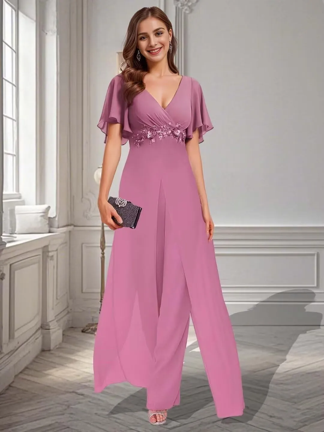 Mother of The Bride Pant Suits for Wedding Chiffon Jumpsuit Women's Formal Outfit