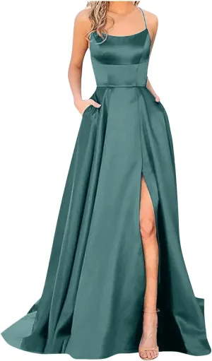 NaRHbrg Elegant Long Prom Dresses for Women 2024 Formal Dresses Ruched Sexy Bridesmaid Wedding Guest Maxi Dress Evening Dress