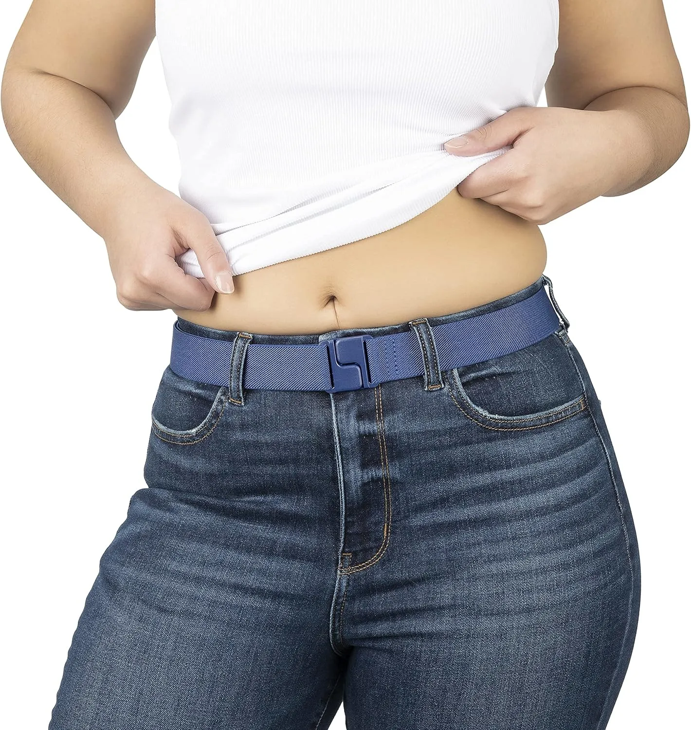 No Show Womens Stretch 1.25" Elastic Belt - Adjustable Flat Buckle Invisible Belt, One Size