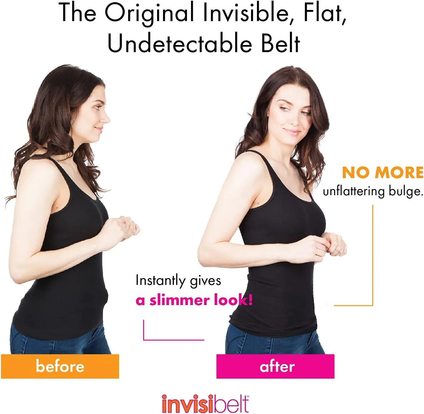 No Show Womens Stretch 1.25" Elastic Belt - Adjustable Flat Buckle Invisible Belt, One Size