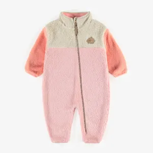 ONE-PIECE SHERPA PINK BLOCK COLOR WITH HIGH COLLAR, BABY