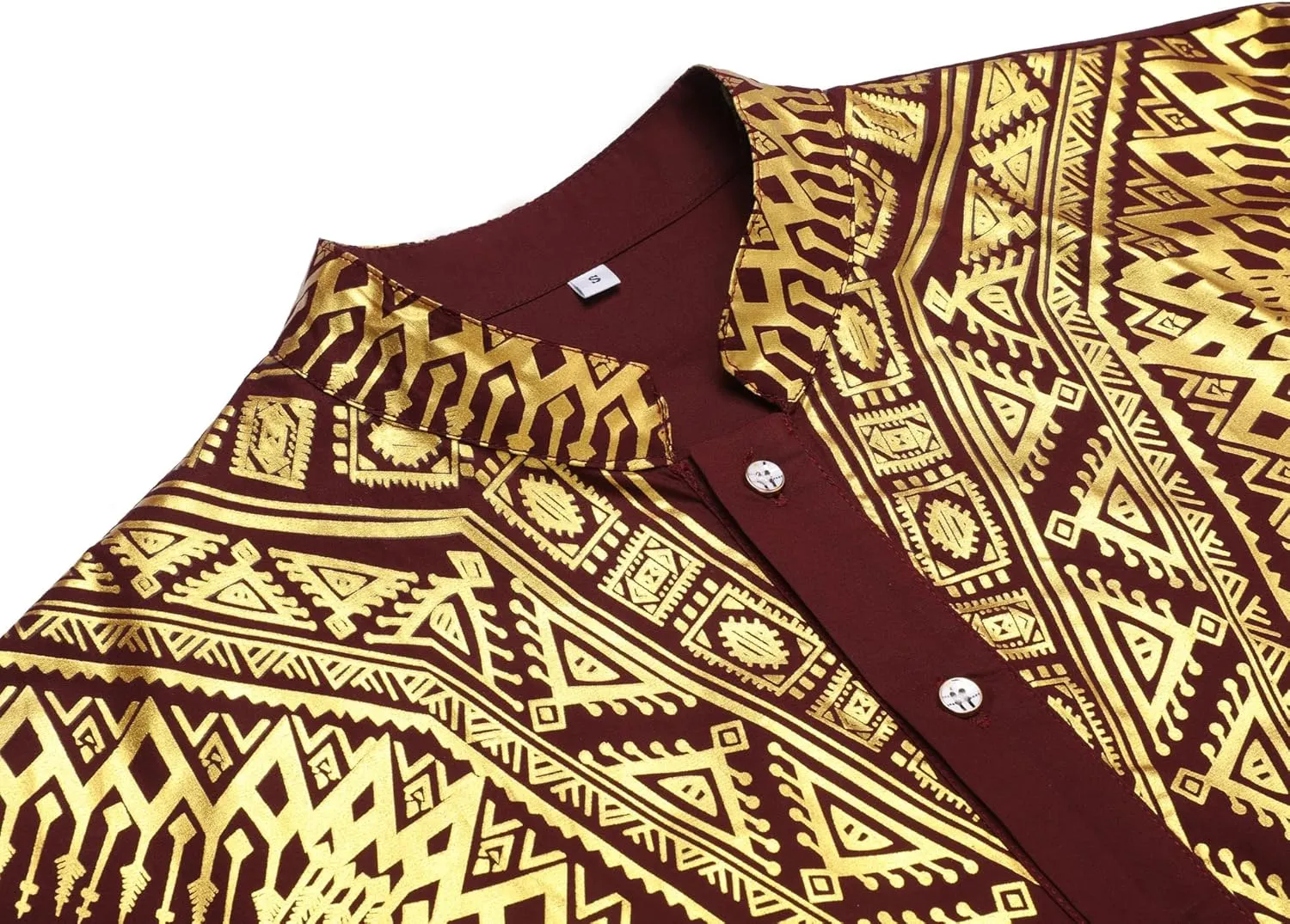 Pacinoble Mens African 2 Piece Set Metallic Traditional Suit Floral Printed Mens African Dashiki Shirt and Pants Outfit