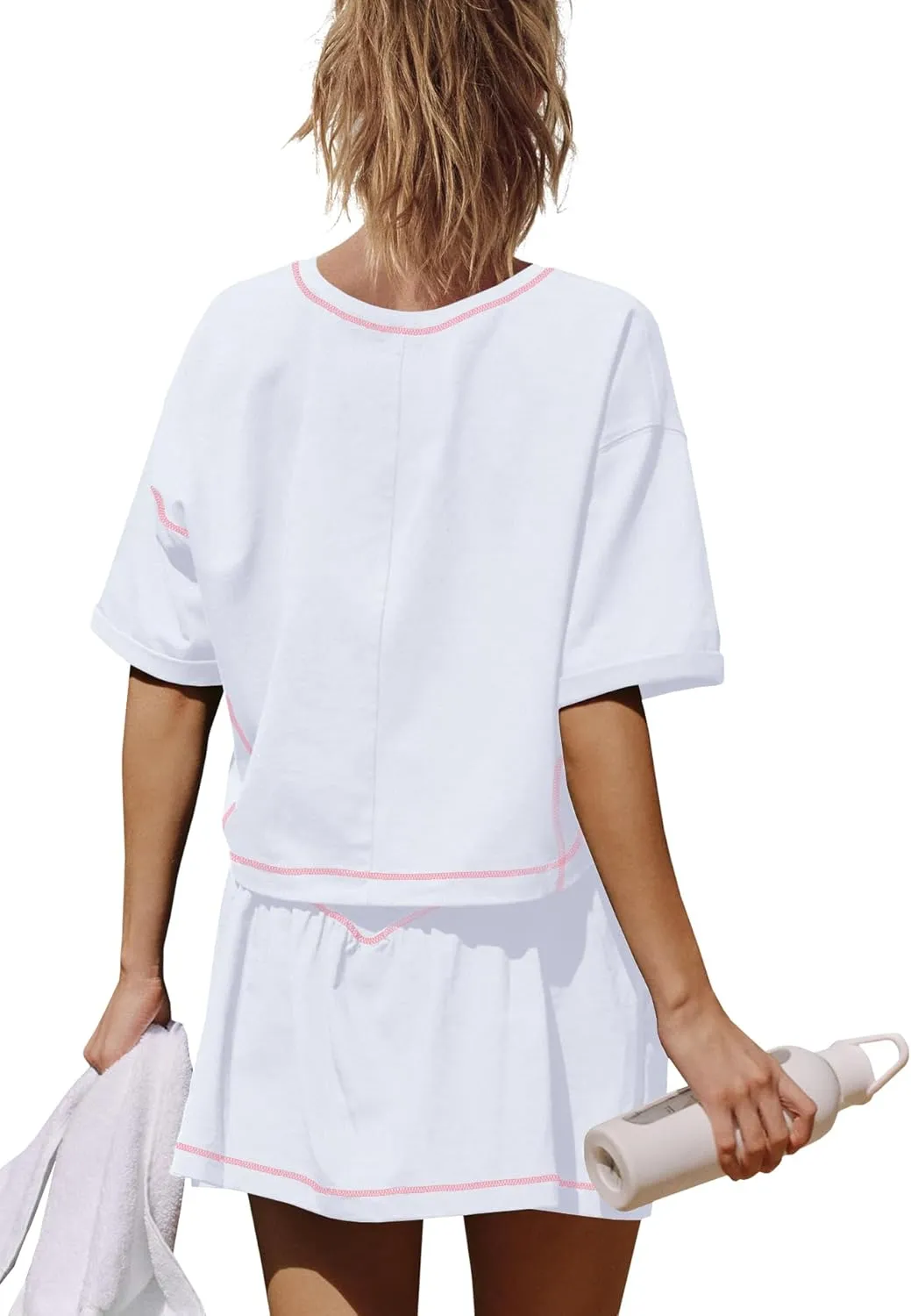 Panadila Womens Skirt Set 2 Piece Outfits Workout Sets Matching Sets Crop Tops and Skirt with Shorts Set with Pockets