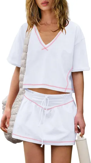 Panadila Womens Skirt Set 2 Piece Outfits Workout Sets Matching Sets Crop Tops and Skirt with Shorts Set with Pockets