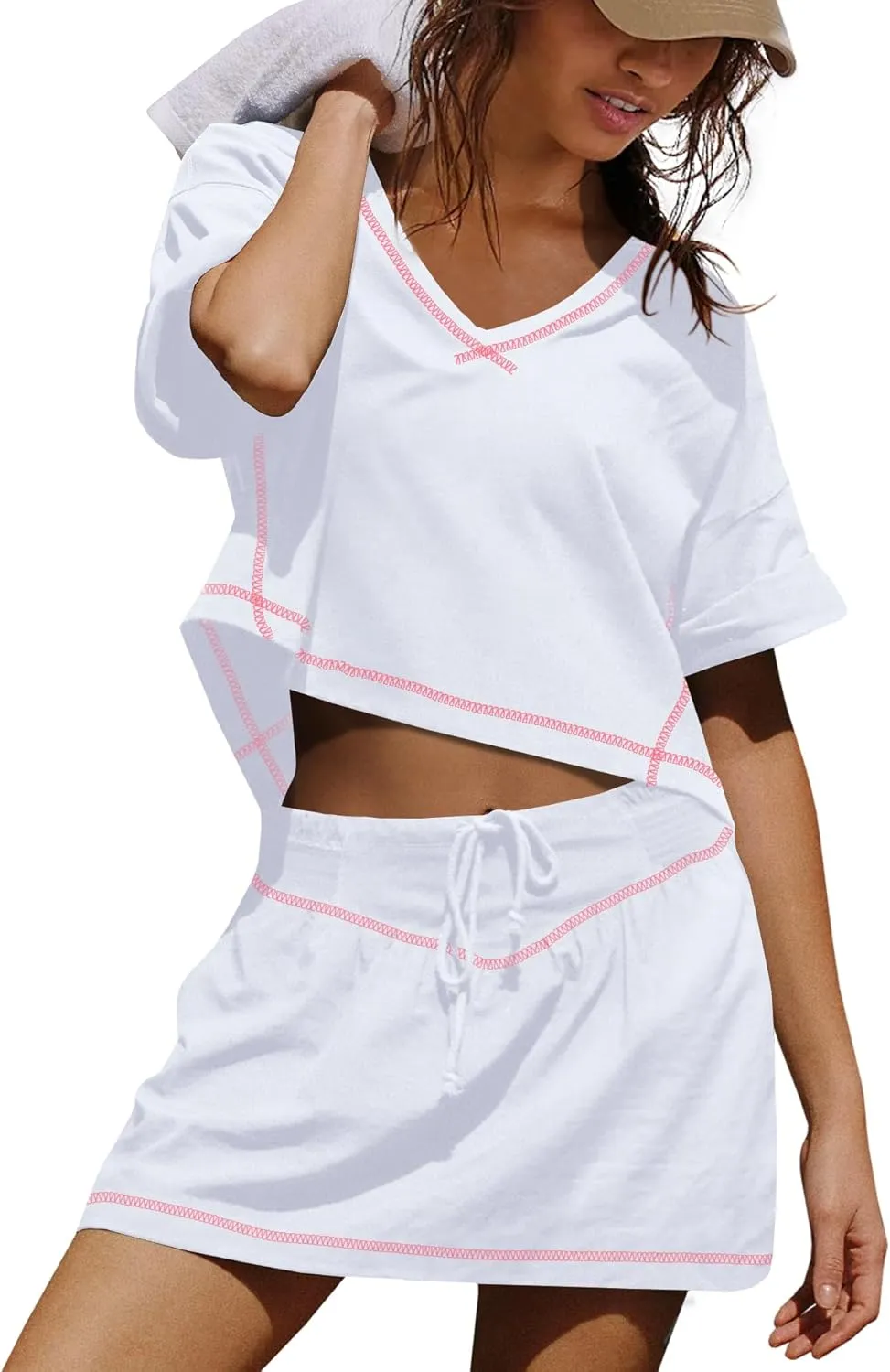Panadila Womens Skirt Set 2 Piece Outfits Workout Sets Matching Sets Crop Tops and Skirt with Shorts Set with Pockets