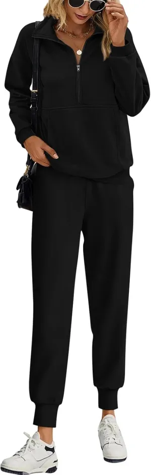 PRETTYGARDEN Long Sleeve Half Zip Sweatsuits Women 2 Piece Outfit Spring Casual Sweatshirt Sweatpants Lounge Set Tracksuit