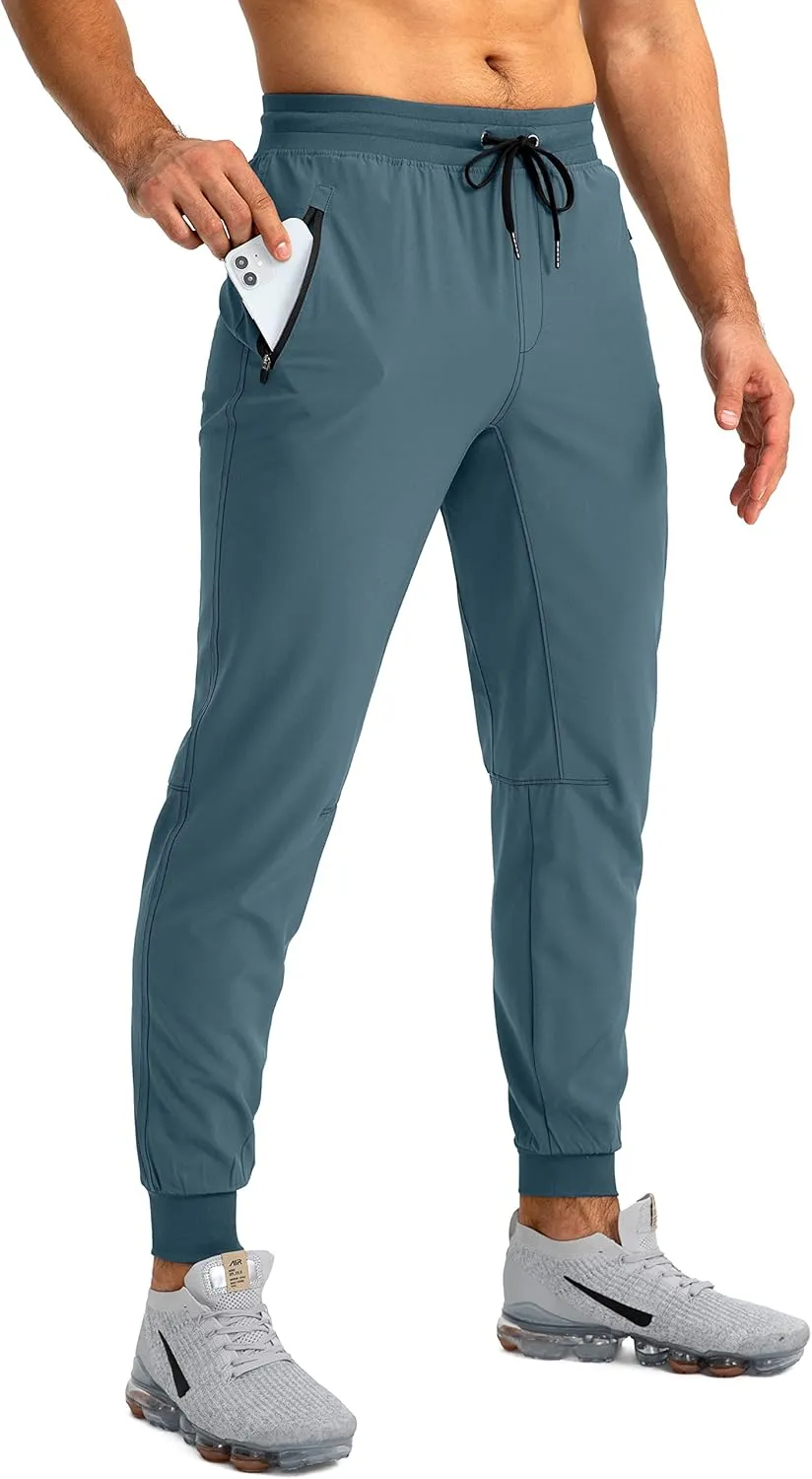 Pudolla Men's Lightweight Jogger Pants Workout Gym Running Pants with Zipper Pockets for Athletic Casual