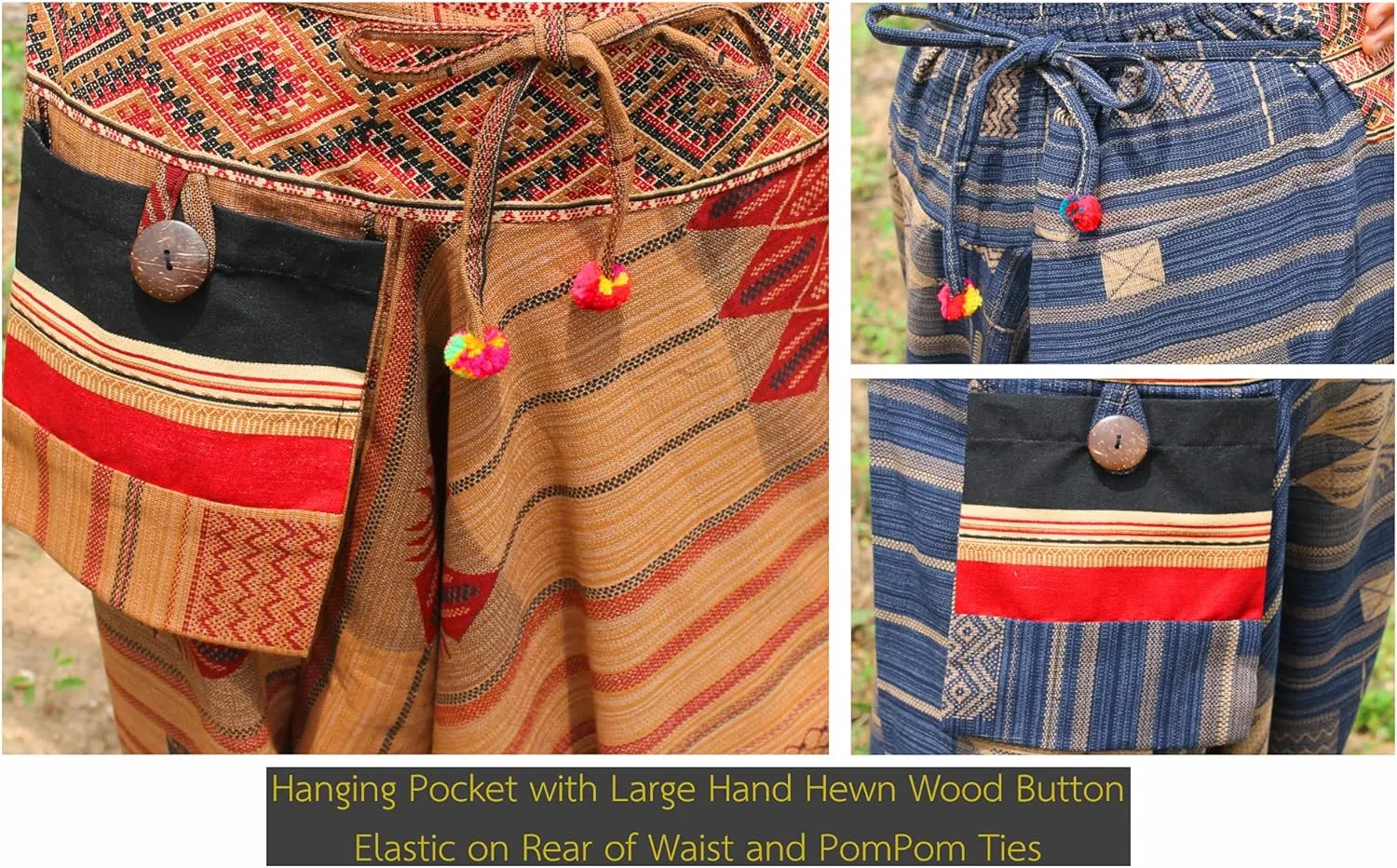 RaanPahMuang Premium Cotton Yoga Harem, Boho Pants for Women, with Side Pocket, Hippy Baggy Tribe Pants