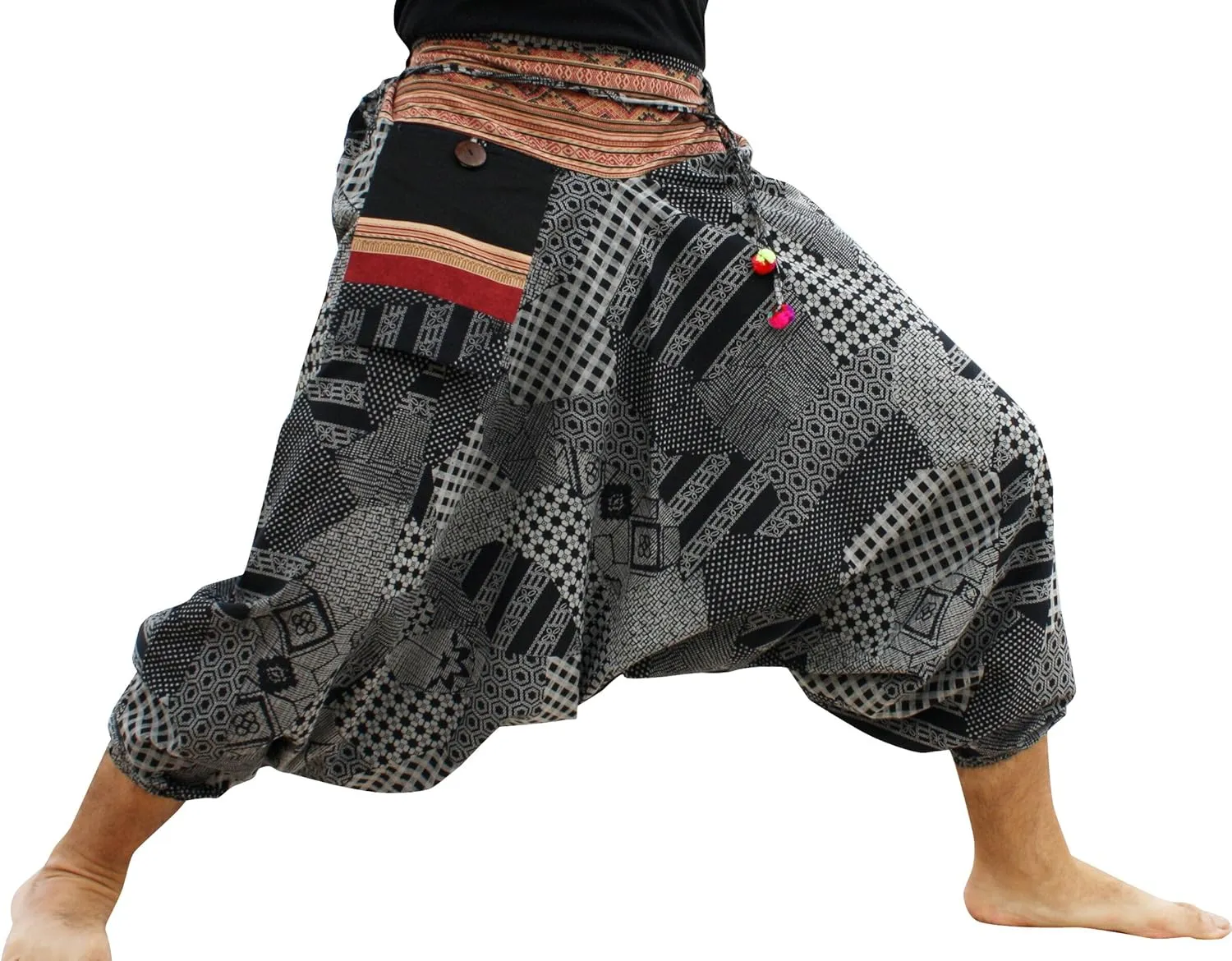 RaanPahMuang Premium Cotton Yoga Harem, Boho Pants for Women, with Side Pocket, Hippy Baggy Tribe Pants