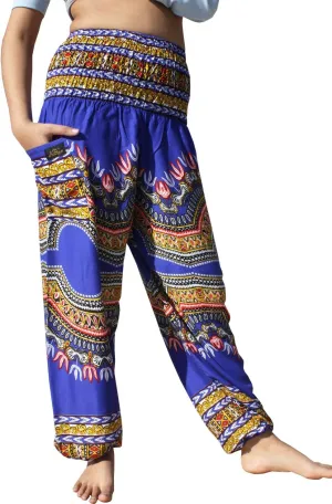 RaanPahMuang Smocked Waist Harem Baggy Pants, Women, Rayon Elephant Boho Yoga