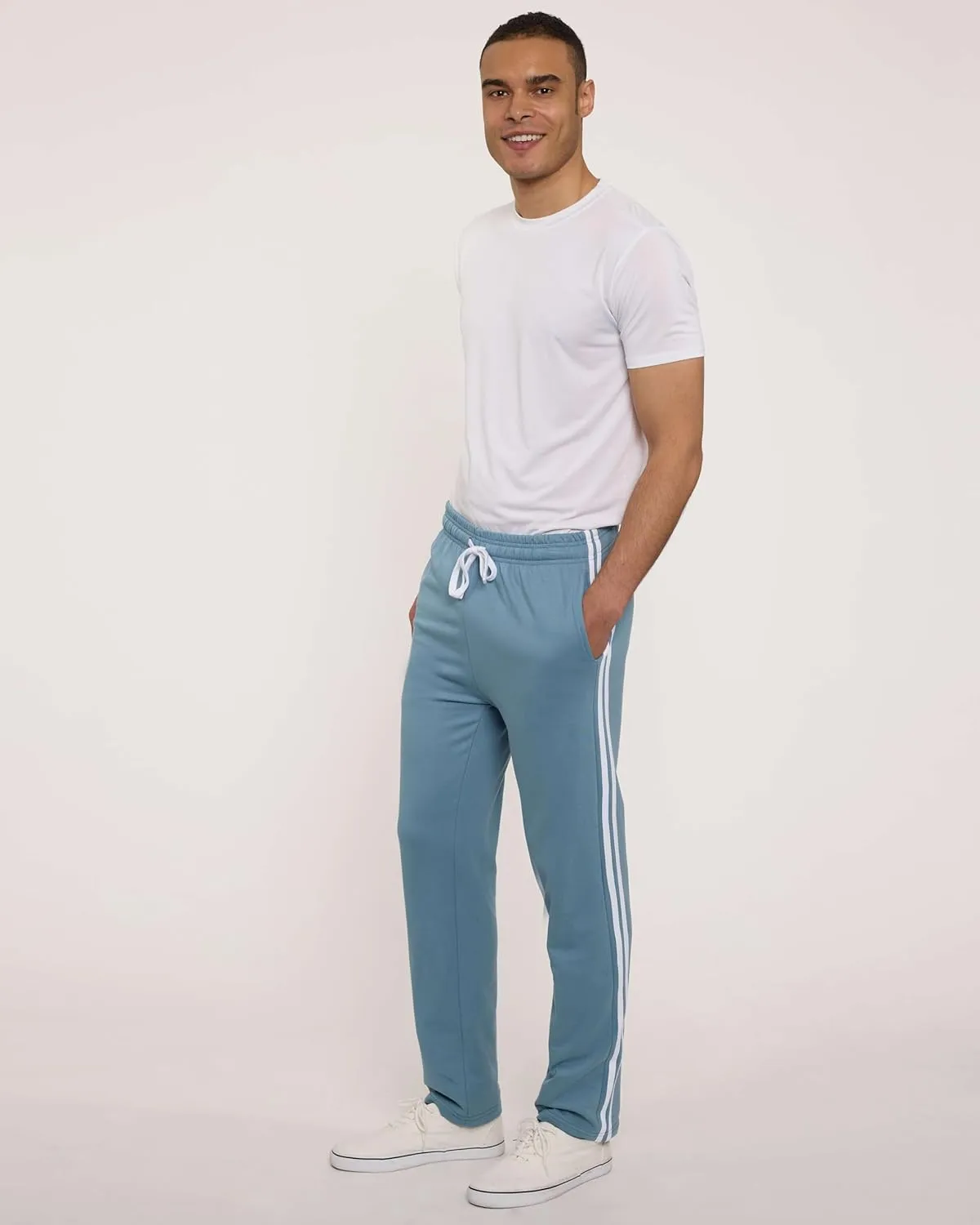 Real Essentials 3 Pack: Men's Tech Fleece Athletic Casual Open Bottom Sweatpants with Pockets (Available in Big & Tall)