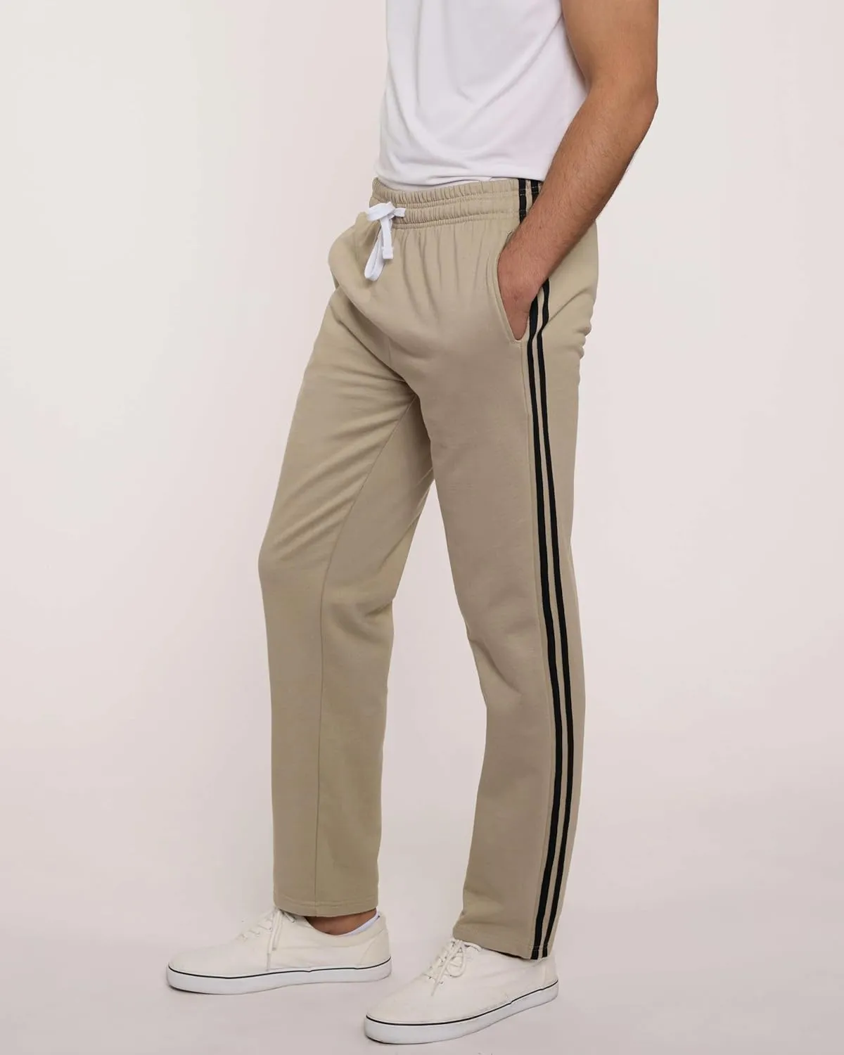 Real Essentials 3 Pack: Men's Tech Fleece Athletic Casual Open Bottom Sweatpants with Pockets (Available in Big & Tall)