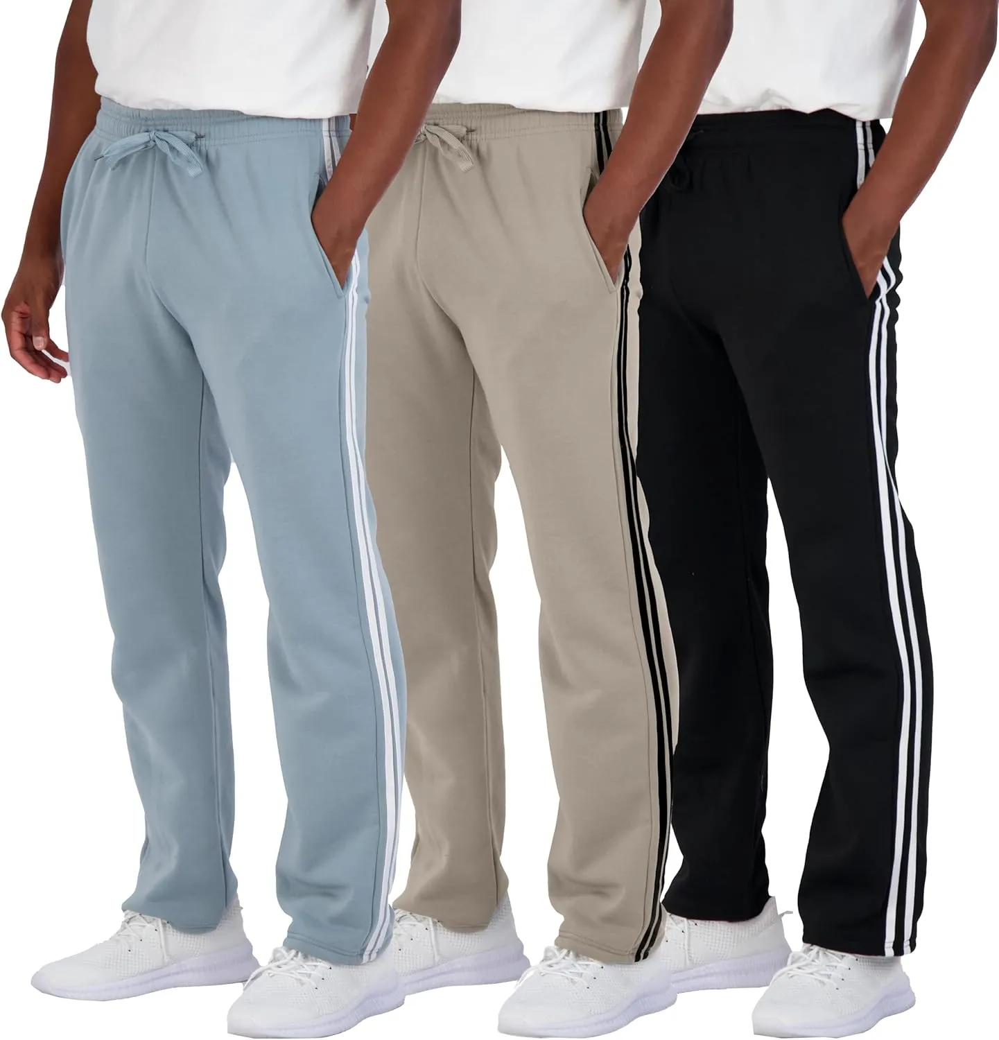 Real Essentials 3 Pack: Men's Tech Fleece Athletic Casual Open Bottom Sweatpants with Pockets (Available in Big & Tall)