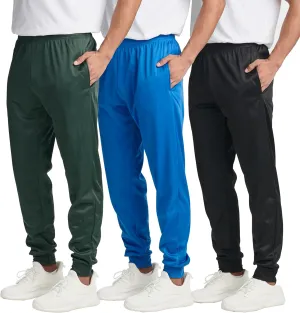 Real Essentials 3 Pack: Men's Tricot Active Athletic Casual Jogger Fleece Lined Sweatpants Pockets (Available in Big & Tall)