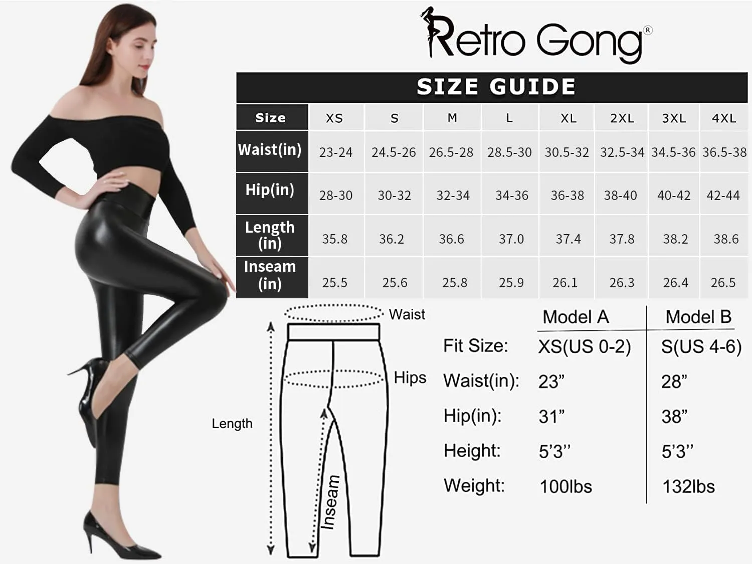 Retro Gong Faux Leather Leggings for Women Tummy Control High Waist Stretch Shiny Pleather Pants