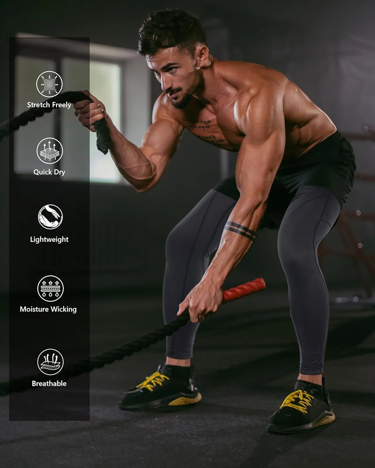 Roadbox 1 or 2 Pack Compression Pants Men, Running Workout Leggings with Pockets, Gym Basketball Athletic Tights Base Layer