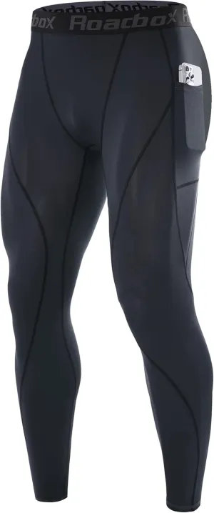 Roadbox 1 or 2 Pack Compression Pants Men, Running Workout Leggings with Pockets, Gym Basketball Athletic Tights Base Layer