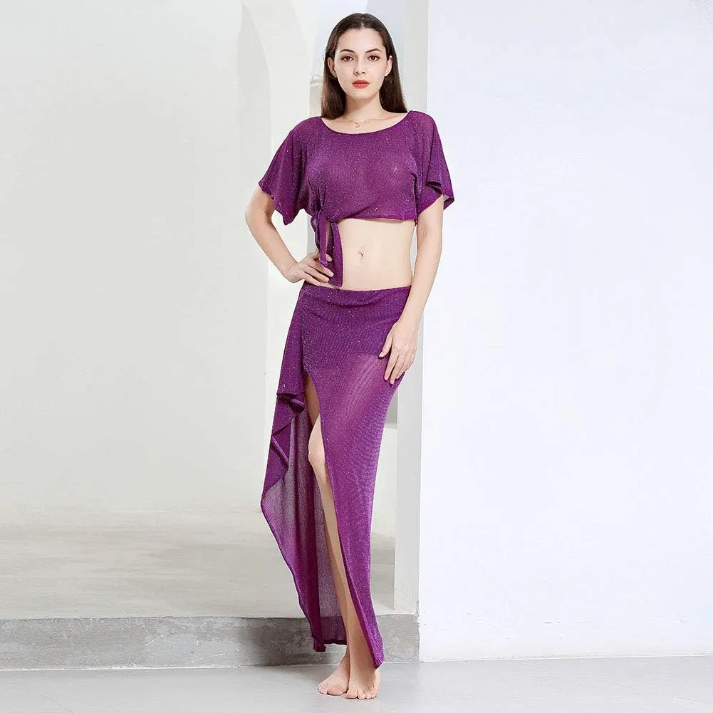 ROYAL SMEELA Belly Dance Costume for Women Belly Dancing Skirt Slit Bat Sleeve Tops Belly Dancing Outfit Carnival Costumes