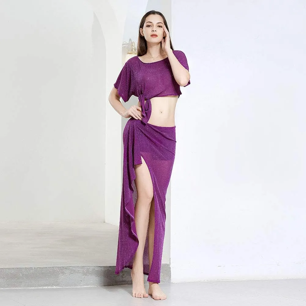 ROYAL SMEELA Belly Dance Costume for Women Belly Dancing Skirt Slit Bat Sleeve Tops Belly Dancing Outfit Carnival Costumes