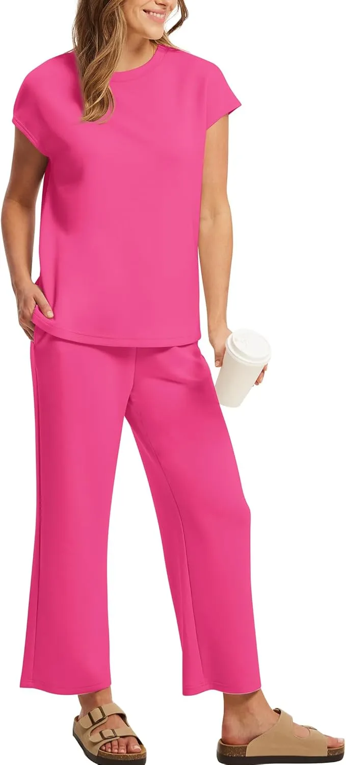 SAMPEEL Two Piece Sets for Women Summer Vacation Outfits Cap Sleeve Tops Lounge Matching Sets Clothing Beach Fashion Clothes