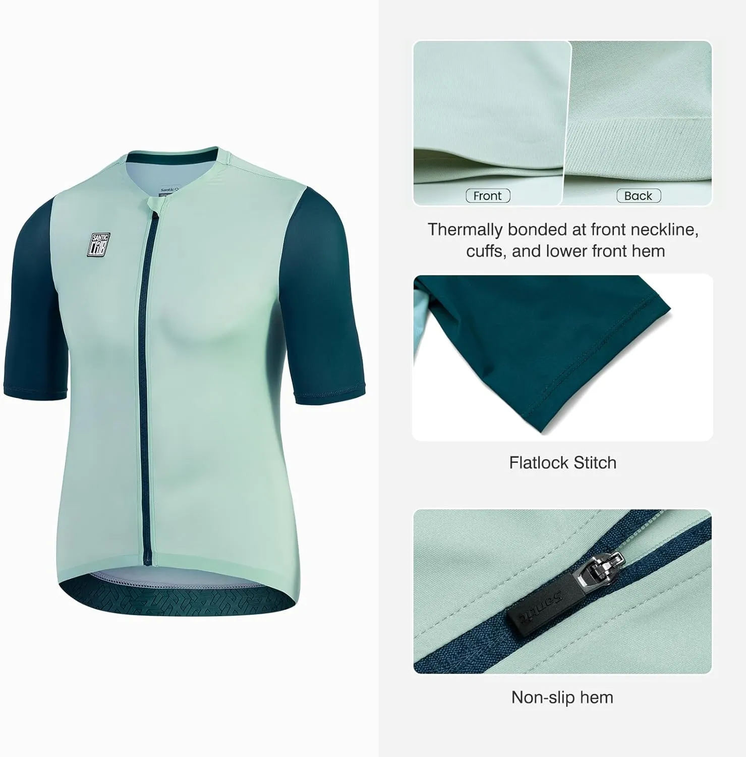 Santic Men's Cycling Jersey Short Sleeve Tops Pro Road Bike Shirt Full Zipper UPF 50  Bicycle Jersey with Pockets