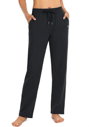 SANTINY Women's Cotton Sweatpants Yoga Lounge Casual Pants Open Bottom Sweat Pants for Women with Pockets