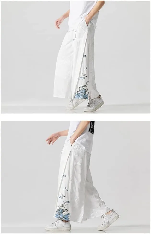 Seidarise Men's Baggy Wide Leg Pants Casual Harem Linen Japanese Yoga