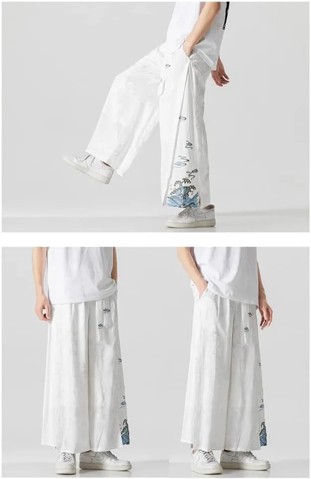Seidarise Men's Baggy Wide Leg Pants Casual Harem Linen Japanese Yoga