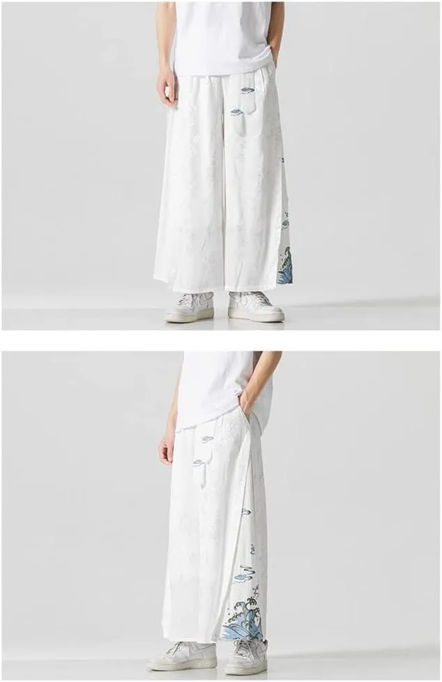 Seidarise Men's Baggy Wide Leg Pants Casual Harem Linen Japanese Yoga