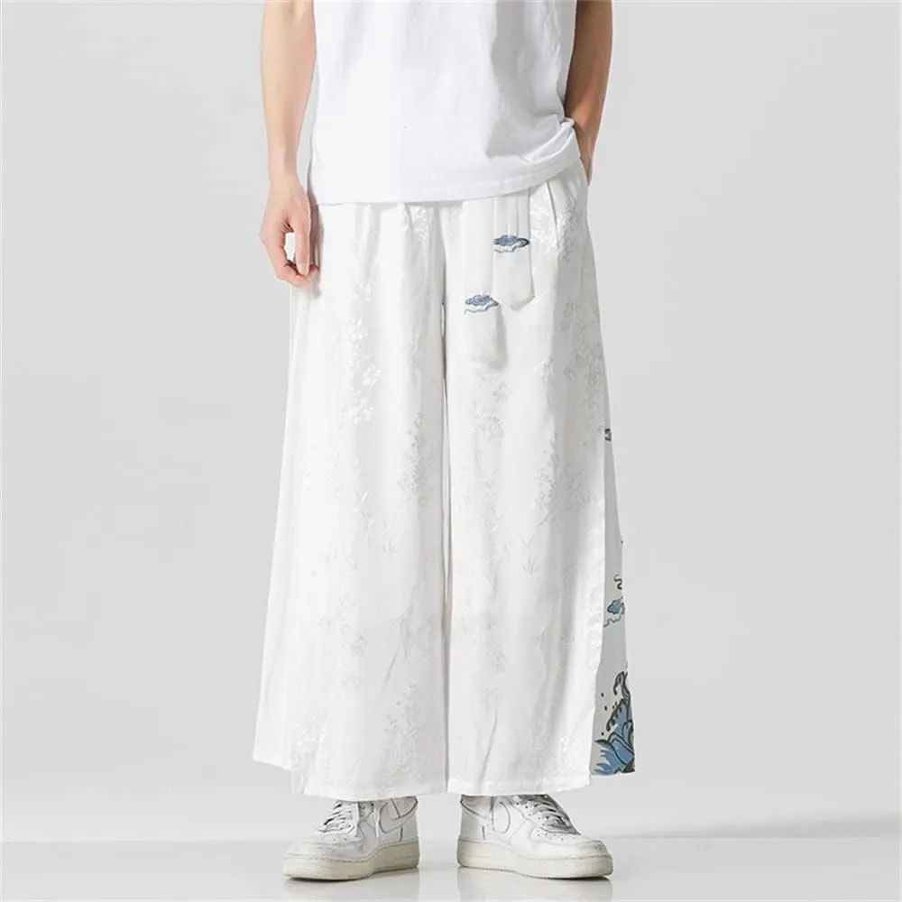 Seidarise Men's Baggy Wide Leg Pants Casual Harem Linen Japanese Yoga
