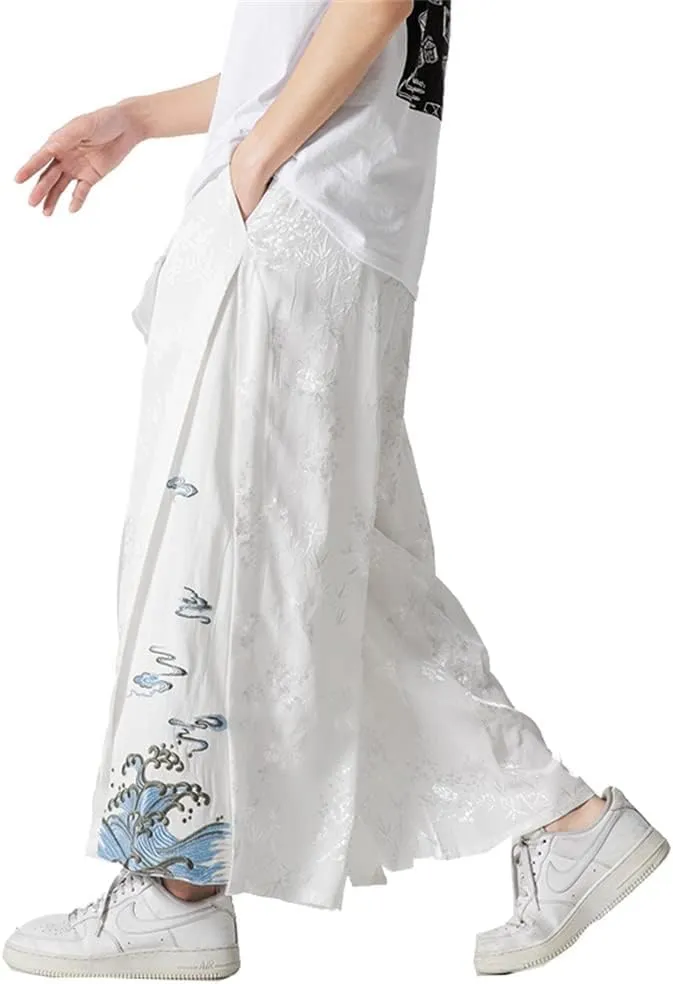Seidarise Men's Baggy Wide Leg Pants Casual Harem Linen Japanese Yoga