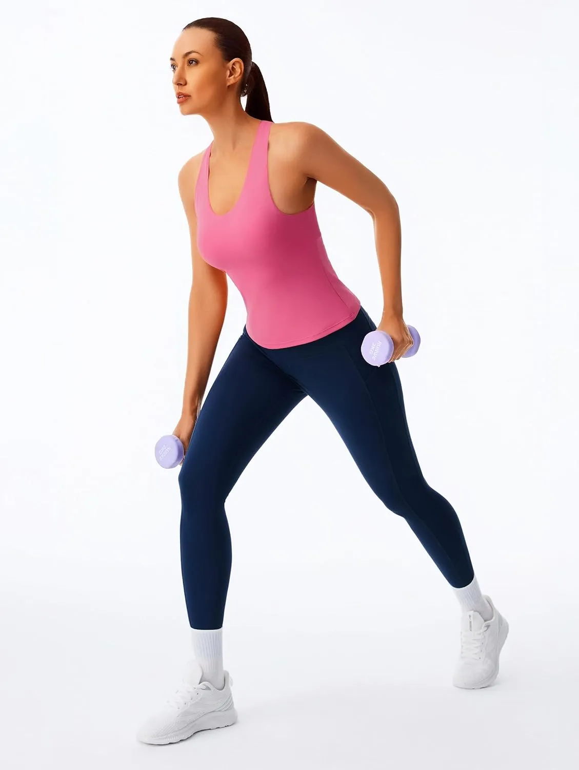 Smooth Workout Tank Top with Built-in Bra Cross Back Athletic Yoga Tops Stretchy Sports Camisole for Gym Pilates