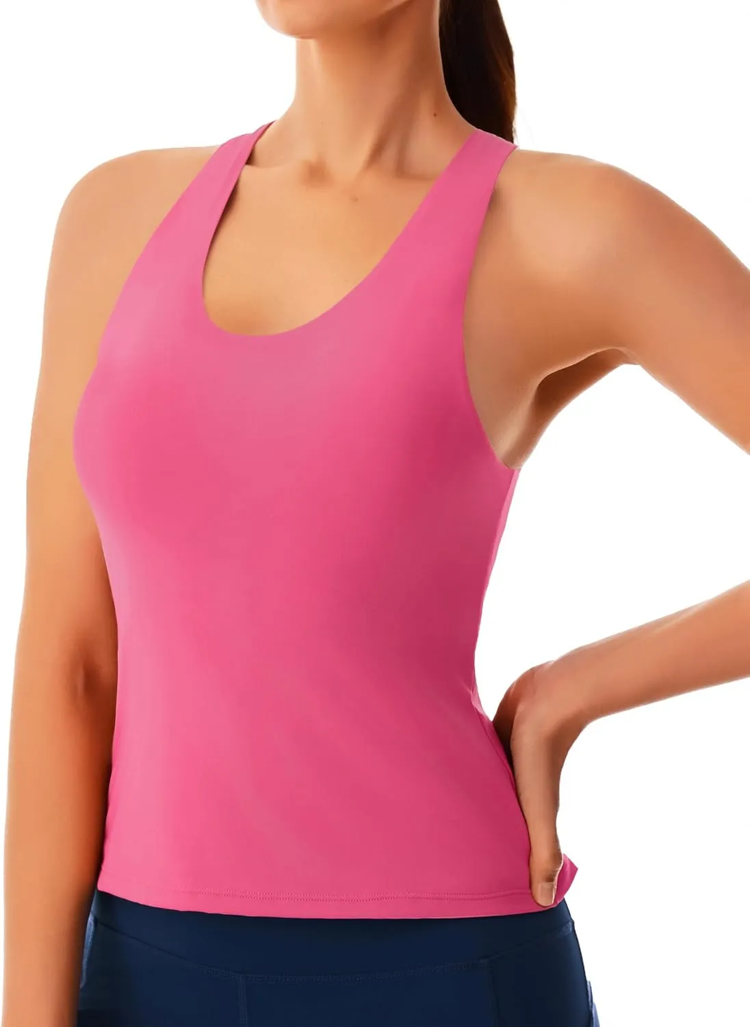 Smooth Workout Tank Top with Built-in Bra Cross Back Athletic Yoga Tops Stretchy Sports Camisole for Gym Pilates