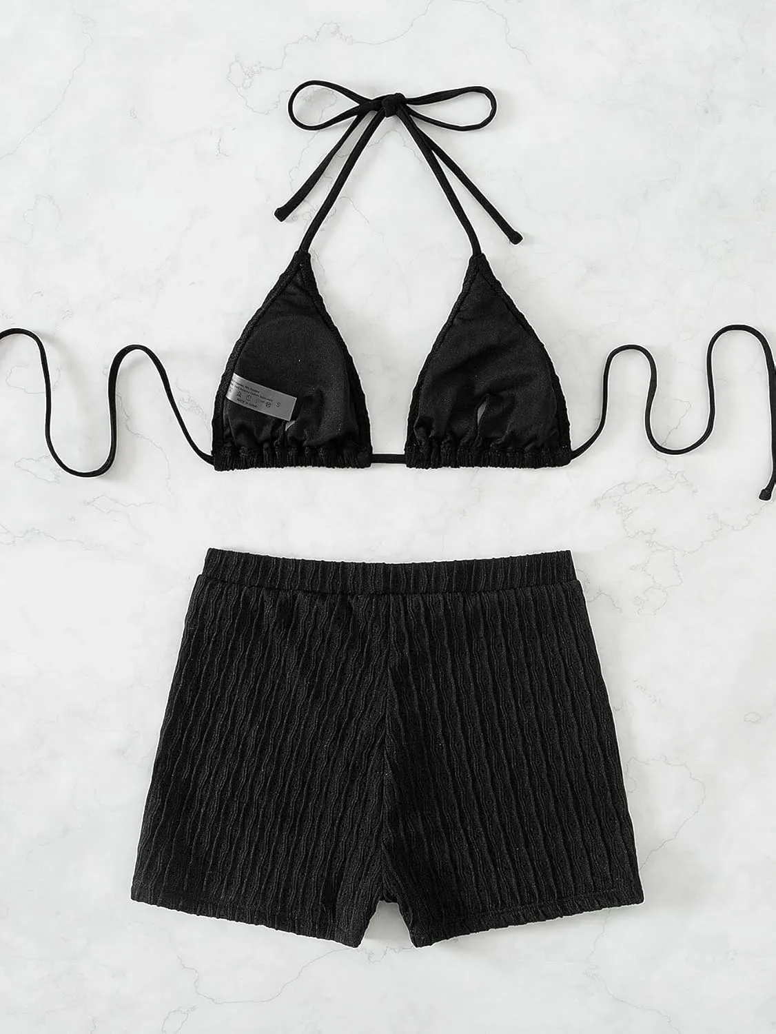 SOLY HUX Women's 2 Piece Swimsuits Halter Triangle Top with Shorts Bikini Set Bathing Suits