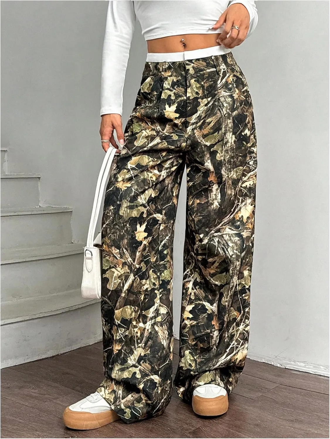 SOLY HUX Women's Striped Pants Color Block High Waisted Wide Leg Casual Work Office Long Trousers